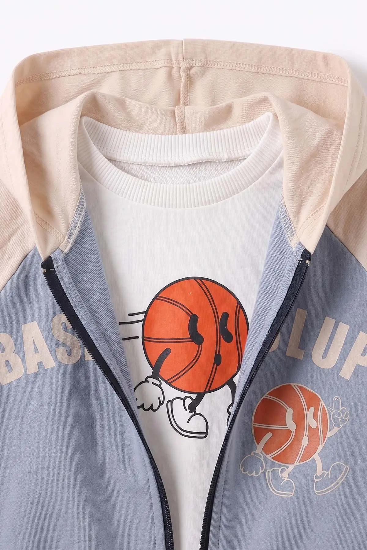 İndigo (0-4 Yaş) Basketball Baskılı Kapüşonlu Fermuarlı Hırkalı Erkek Çocuk 2 İp 3'lü Takım 471511