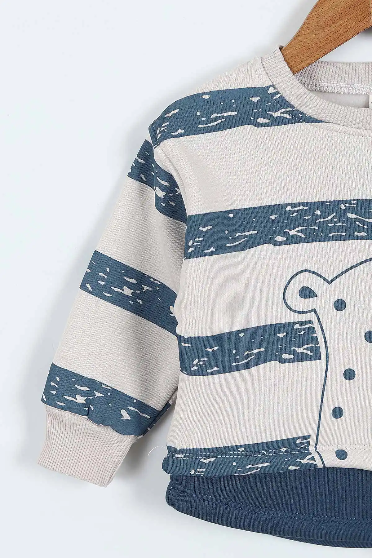 İndigo (0-4 Yaş) Çizgili Hayvan Baskılı 3 İp Şardonlu Erkek Çocuk Sweatshirt 417556