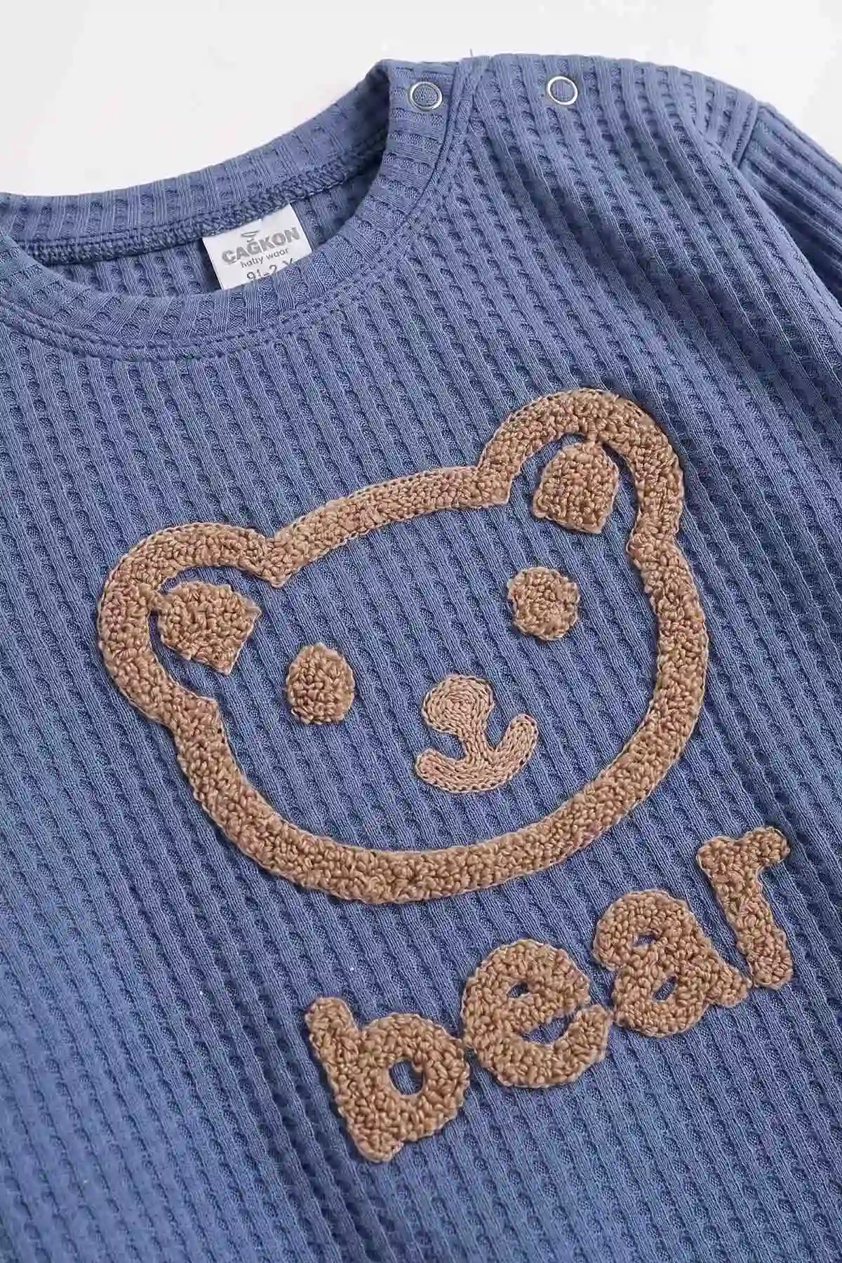 İndigo (1-2 Yaş) Ayı Süzeneli Waffle 2'li Erkek Bebek Takım 480050