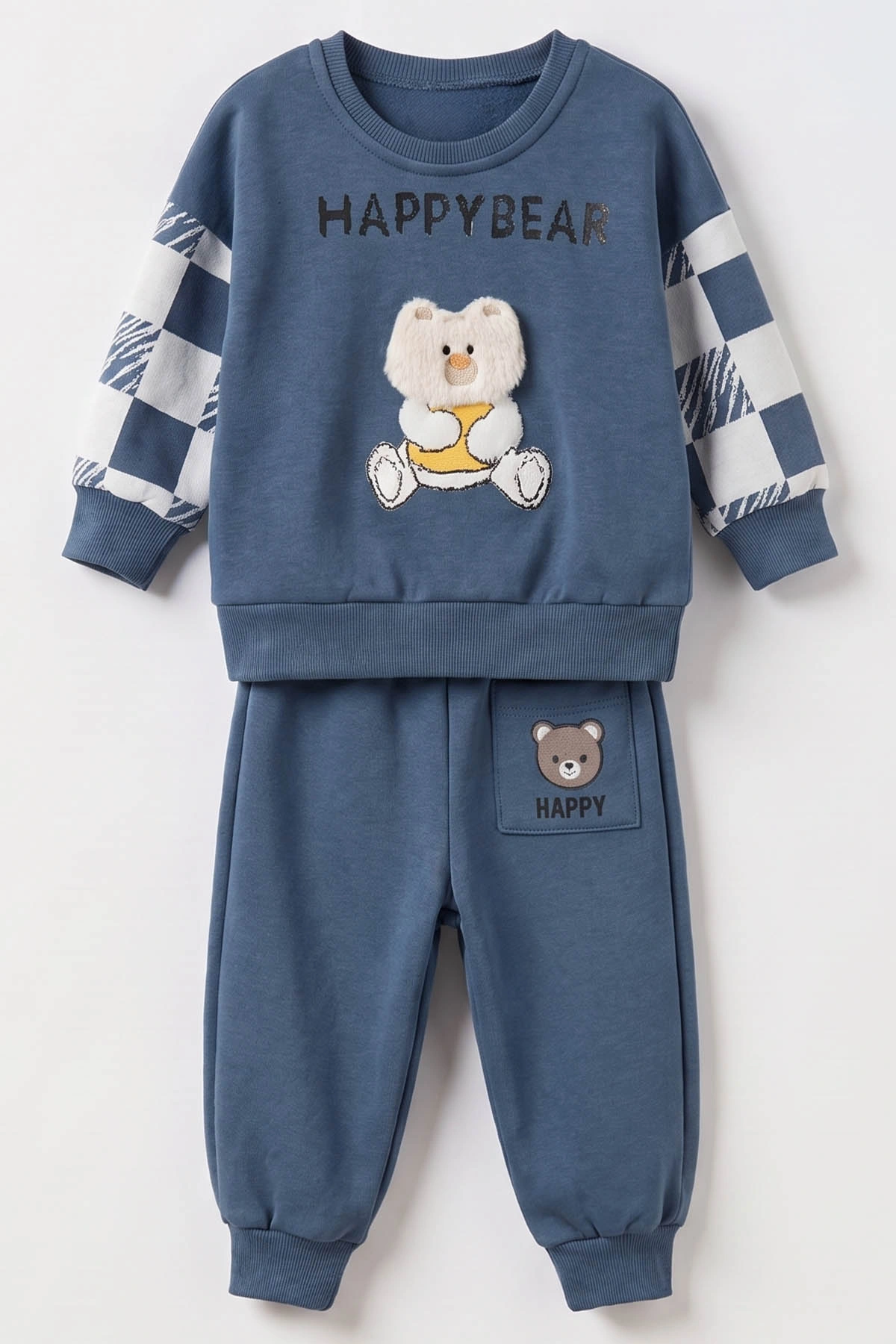 İndigo (1-4 Yaş)Happy Bear Baskılı  3 İp Şardonlu Erkek Çocuk&Bebek Kışlık Takım 489469