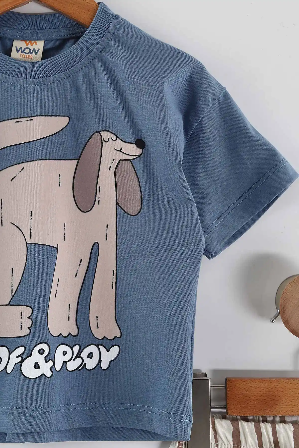 İndigo (1-4 Yaş)Köpek Baskılı Çizgili Şortlu Erkek Çocuk Takım 452270
