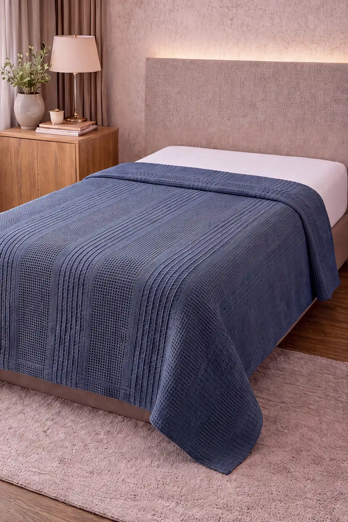 İndigo 160x220 Cm Bella Home Tek Kişilik Pamuklu Petek Pike 474876