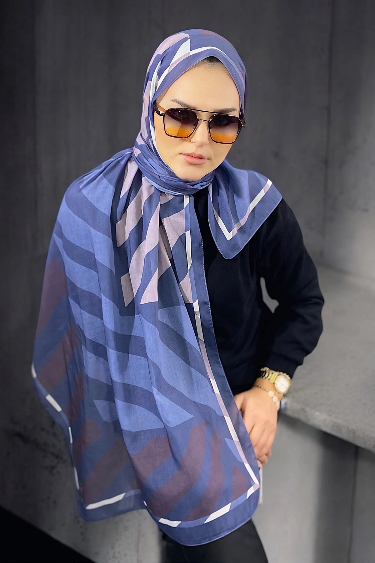 İndigo 180X70 cm Dijital Baskı Lorenza Desenli Pamuk Şal 336611