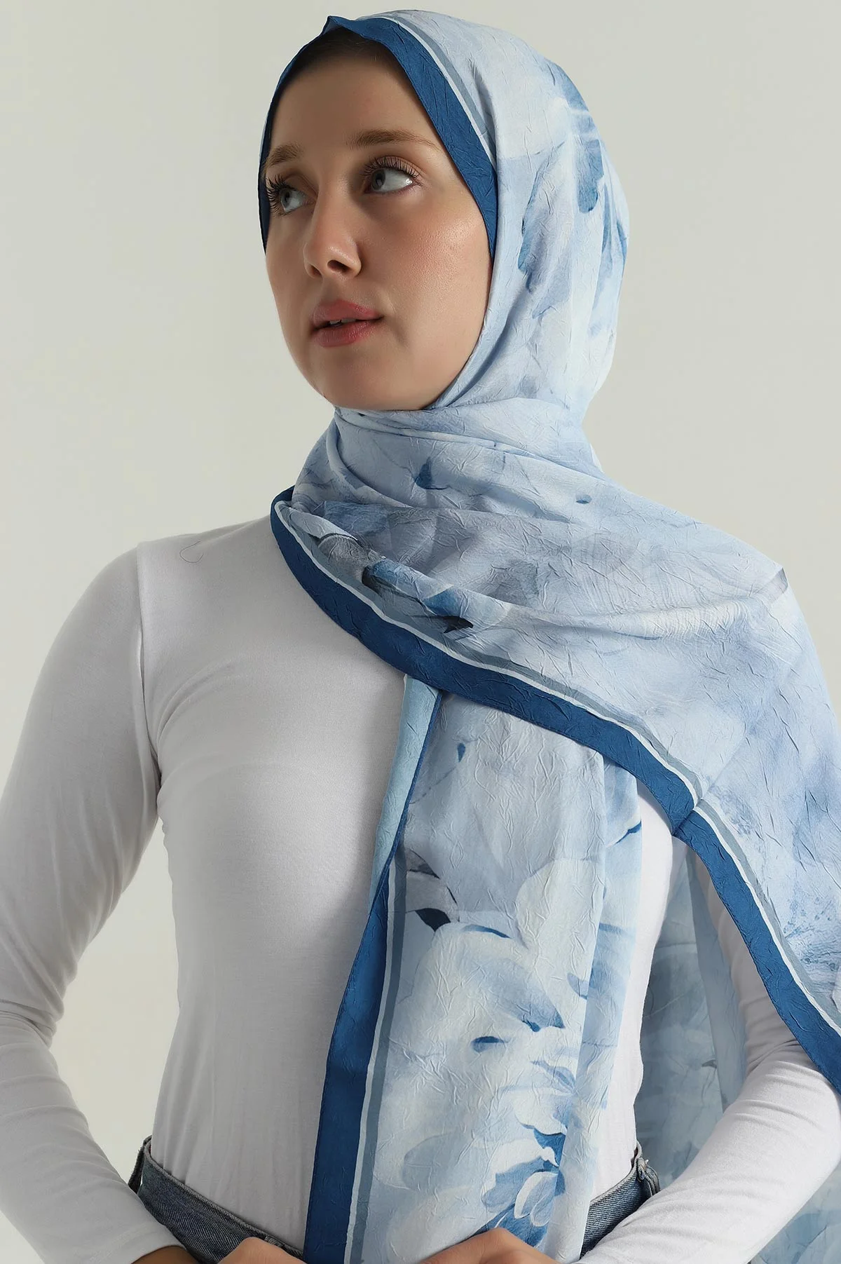İndigo 180x75 Cm Our Fashion Dijital Baskılı Desenli Bambu Kraş Şal 396721