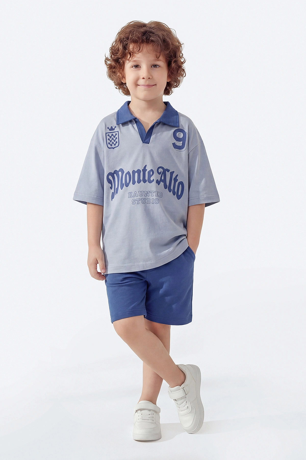 İndigo (2-6 Yaş) Monte Alto Baskılı Gömlek Yaka Cepli Şortlu Süprem  Erkek Çocuk Yazlık Takım 443161
