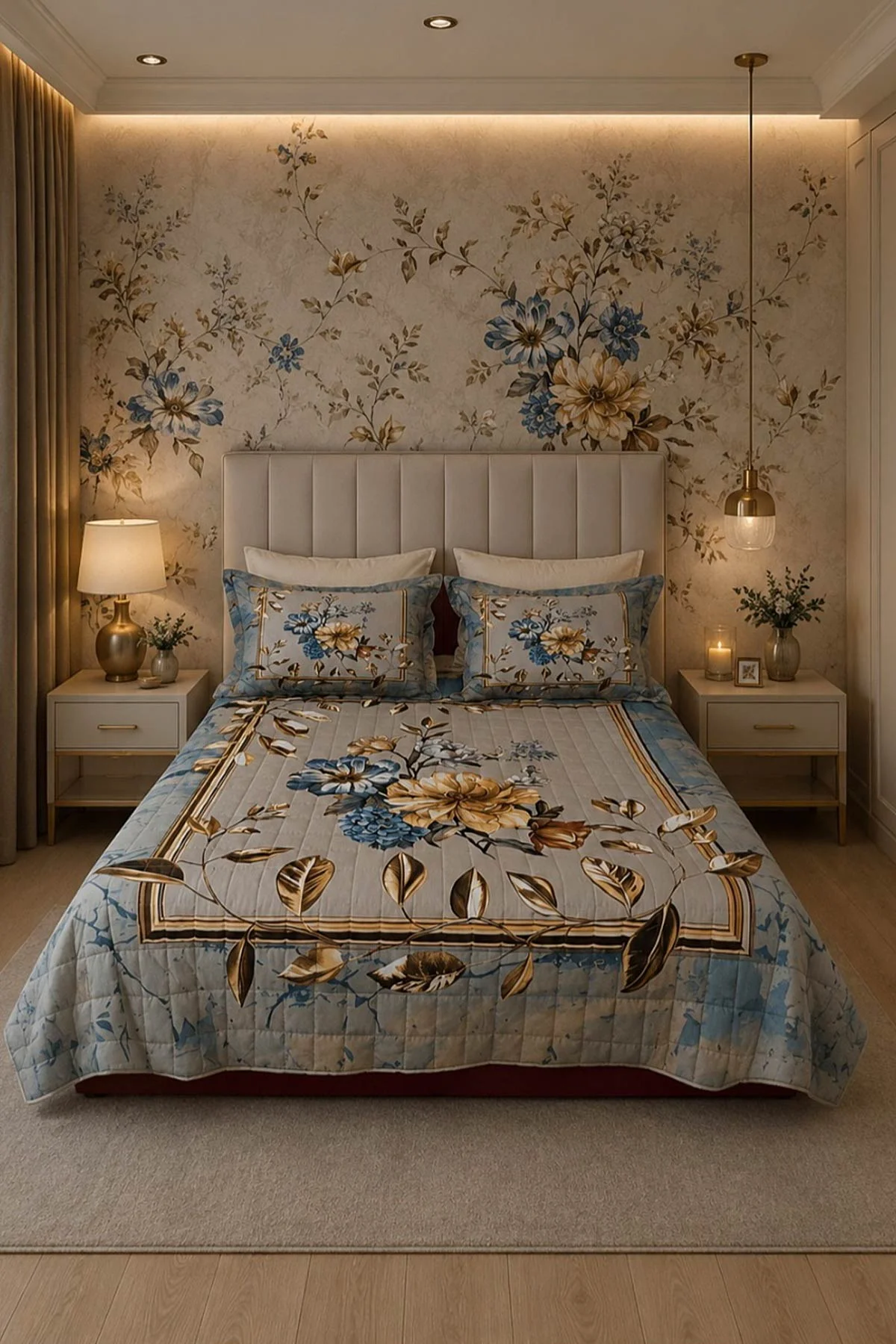 İndigo 200x220 Cm Kapitoneli Çift Kişilik Yatak Örtüsü Takımı 465530