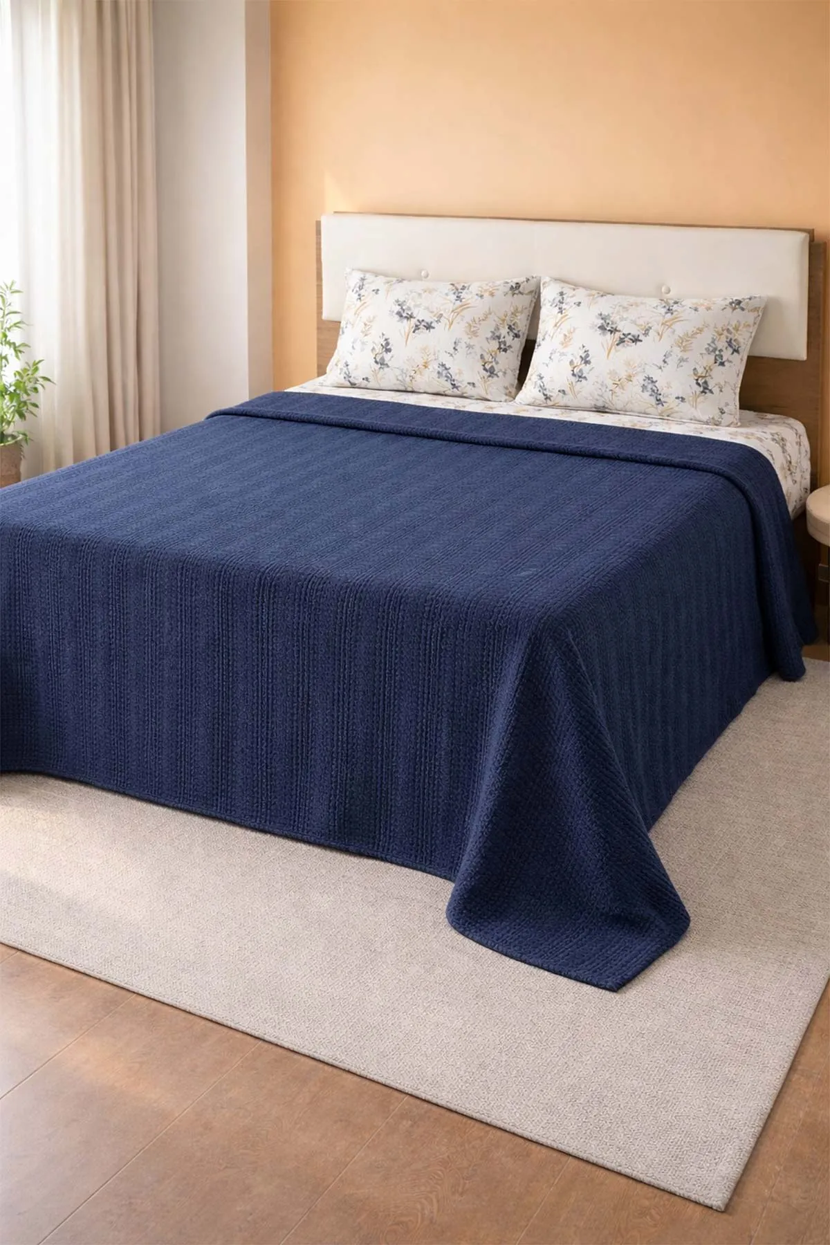 İndigo 200x230 Cm Bella Home Çift Kişilik Pamuklu Petek Pike Takımı 474615