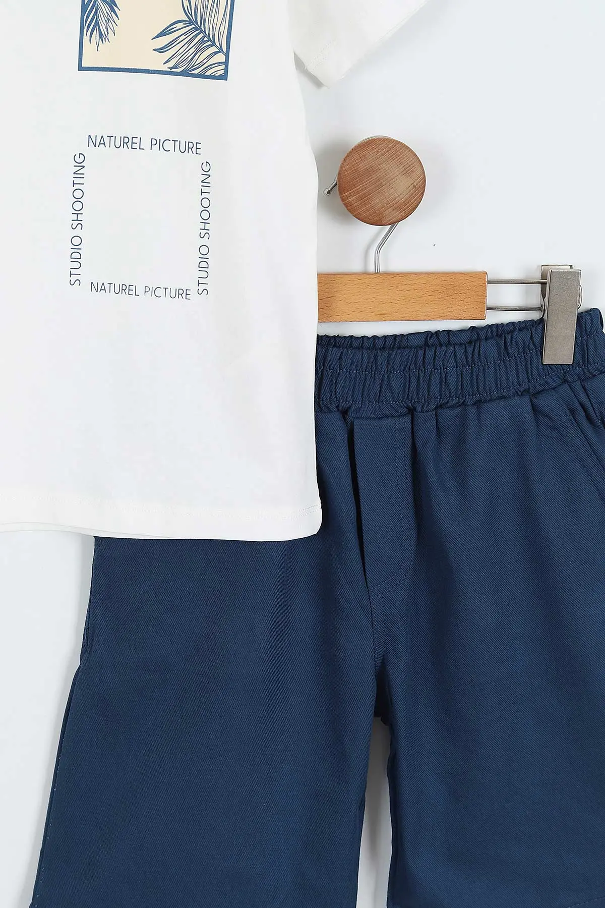 İndigo (3-10 Yaş)Naturel Baskılı Gabardin  Şortlu Erkek Çocuk Takım 356917