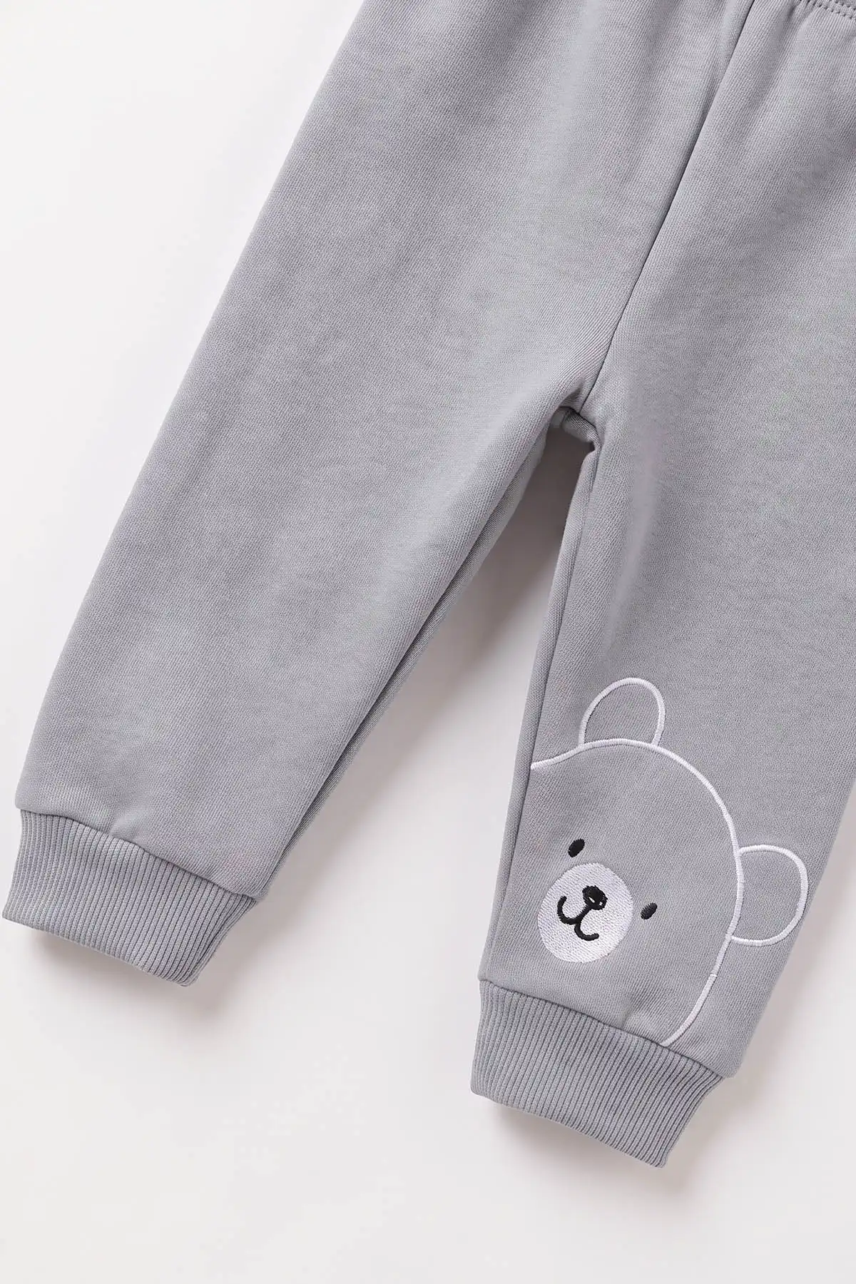 İndigo (3-24 Ay) Teddy Bear  Nakışlı  3 İp Şardonlu Erkek Bebek Kışlık Takım 495597