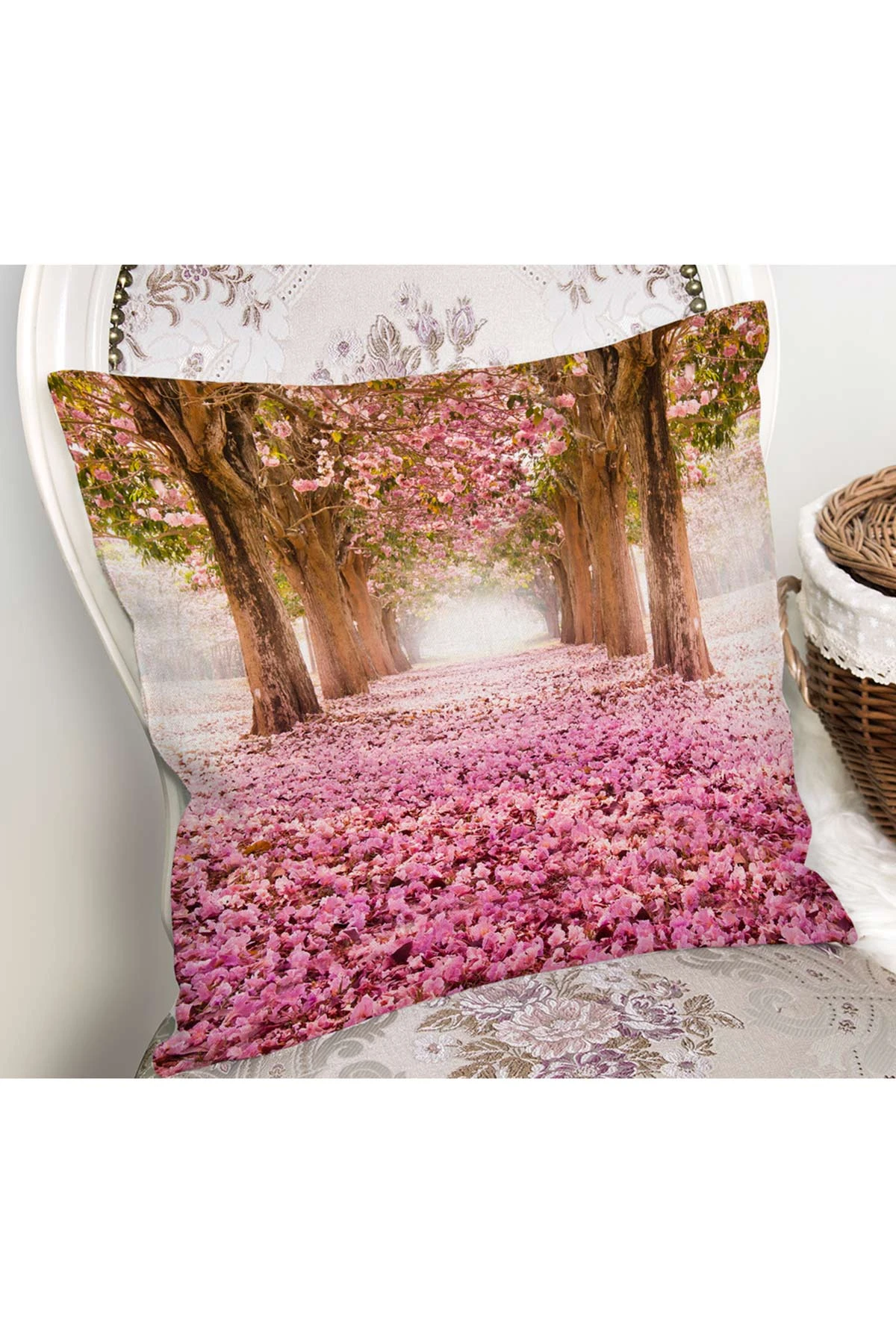 Pembe 43x43 Dijital Baskılı Fermuarlı Modern Kırlent Kılıfı 272772