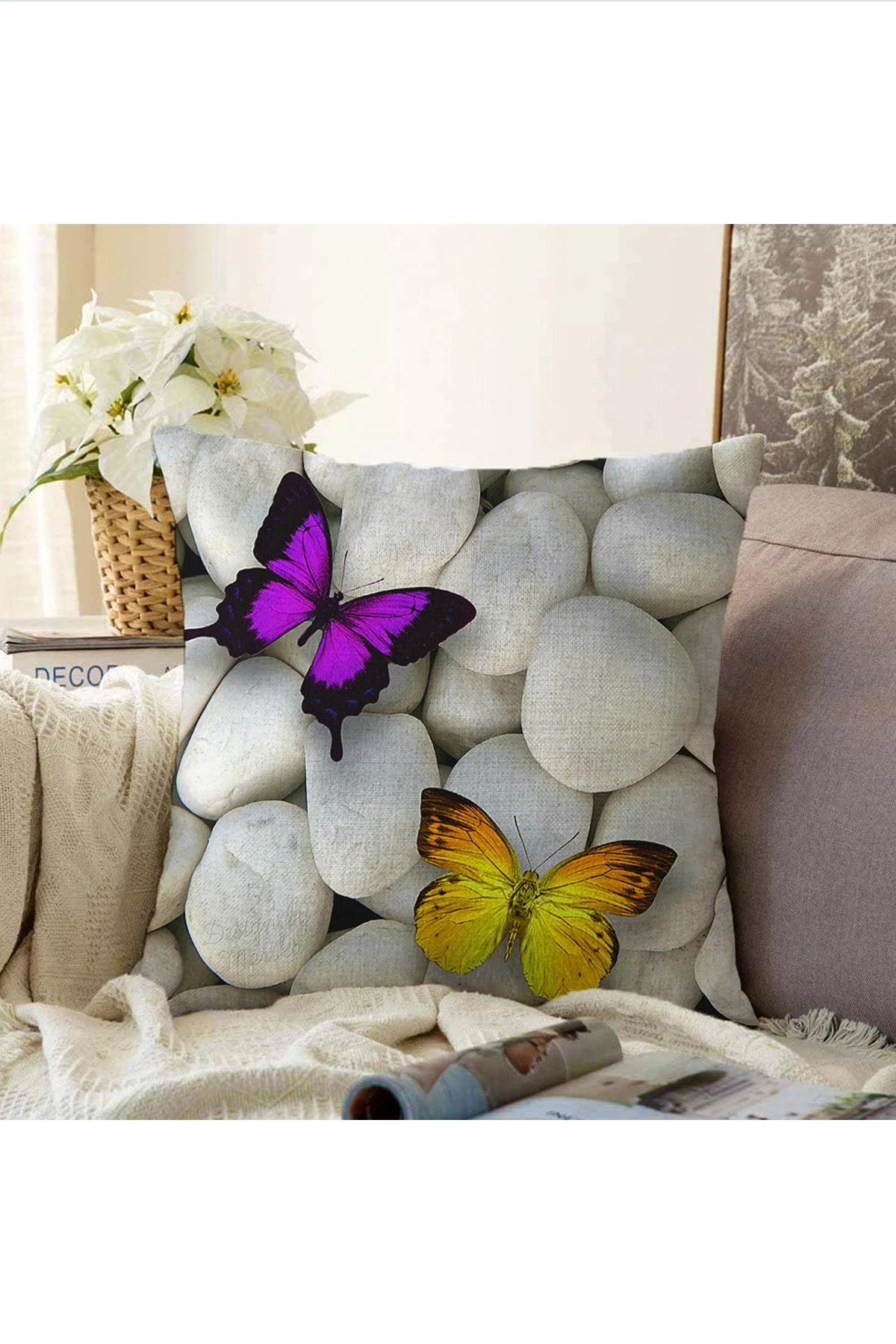 Taş 43x43 Dijital Baskılı Fermuarlı Modern Kırlent Kılıfı 272896