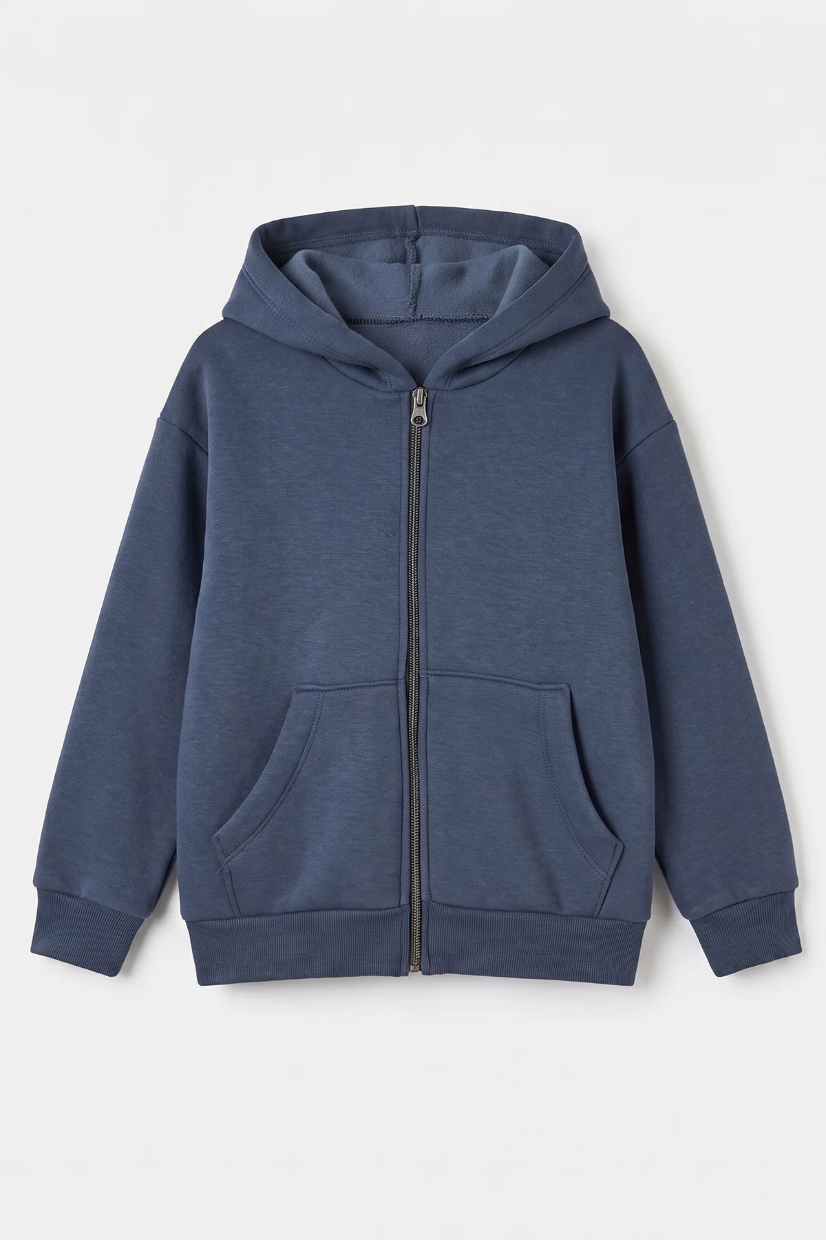 İndigo (5-12 Yaş) Baskısız Fermuarlı Kapüşonlu 3 ip Şardonlu Erkek Çocuk Sweatshirt 483576