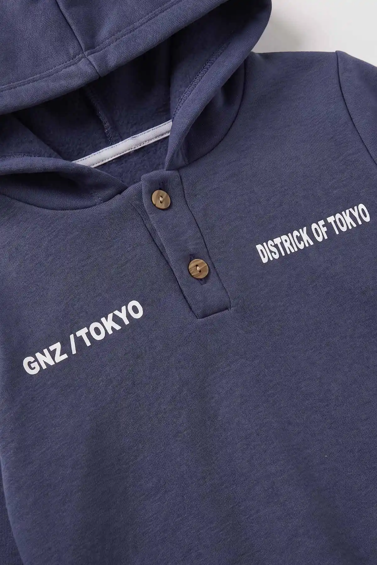 İndigo (6-10 Yaş) Tokyo Baskılı Yakadan Düğmeli Kapüşonlu 3 İp Şardonlu Erkek Çocuk Kışiık Takım 484154