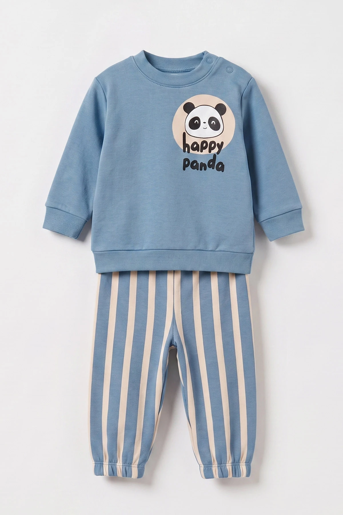 İndigo (6-18 Ay) Happy Panda Baskılı Alt Lastikli Paça Erkek Bebek Takım 479401