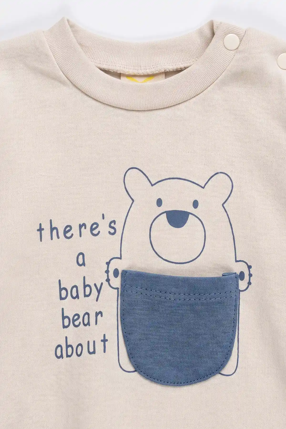 İndigo (6-18 Ay)Bear Baskılı Cep Detaylı Çıtçıtlı Çimalı Erkek Bebek Takım 477822