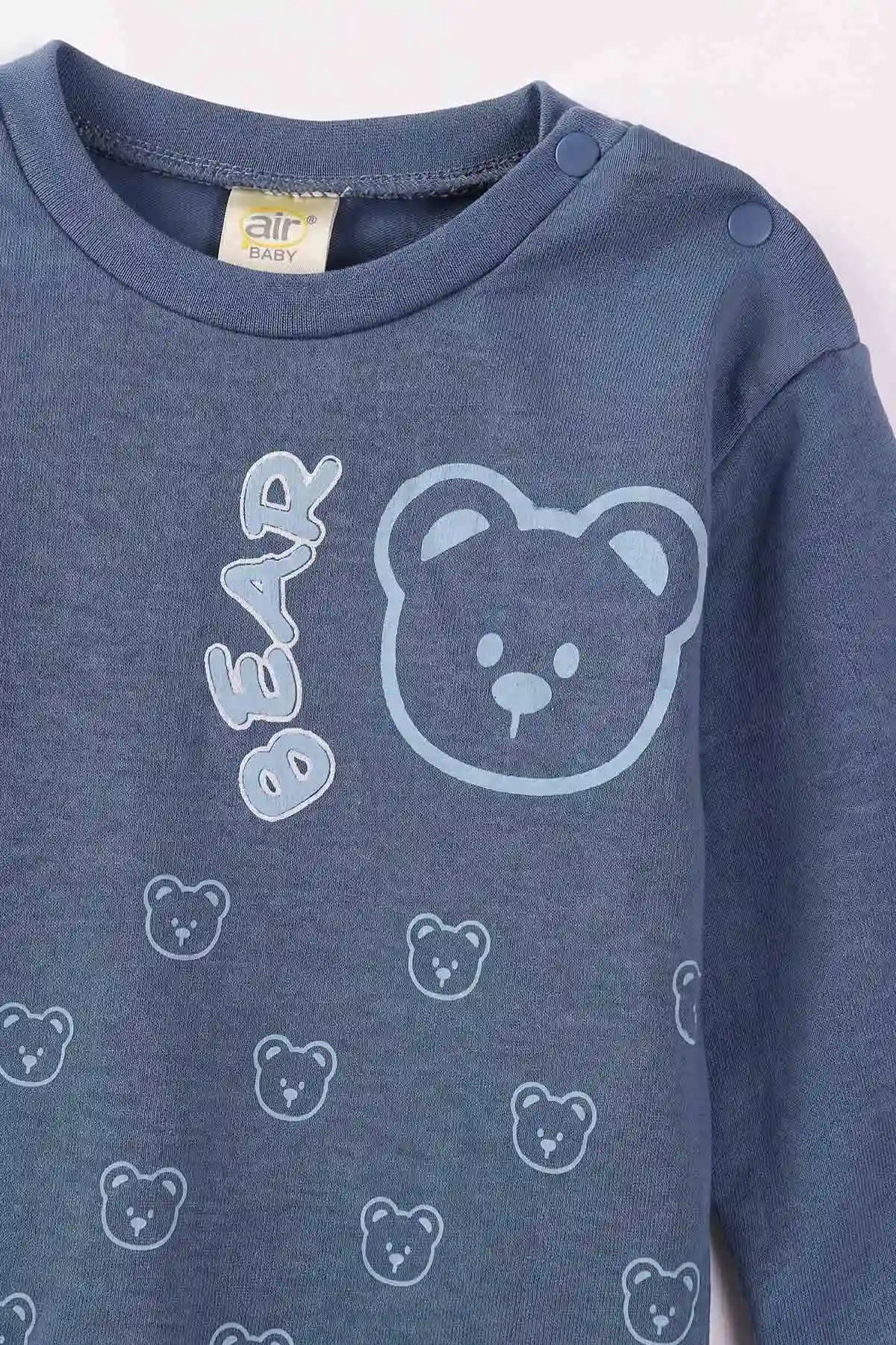 İndigo (6-18 Ay)Bear Baskılı Çıtçıtlı Çimalı Erkeke Bebek Takım 477416