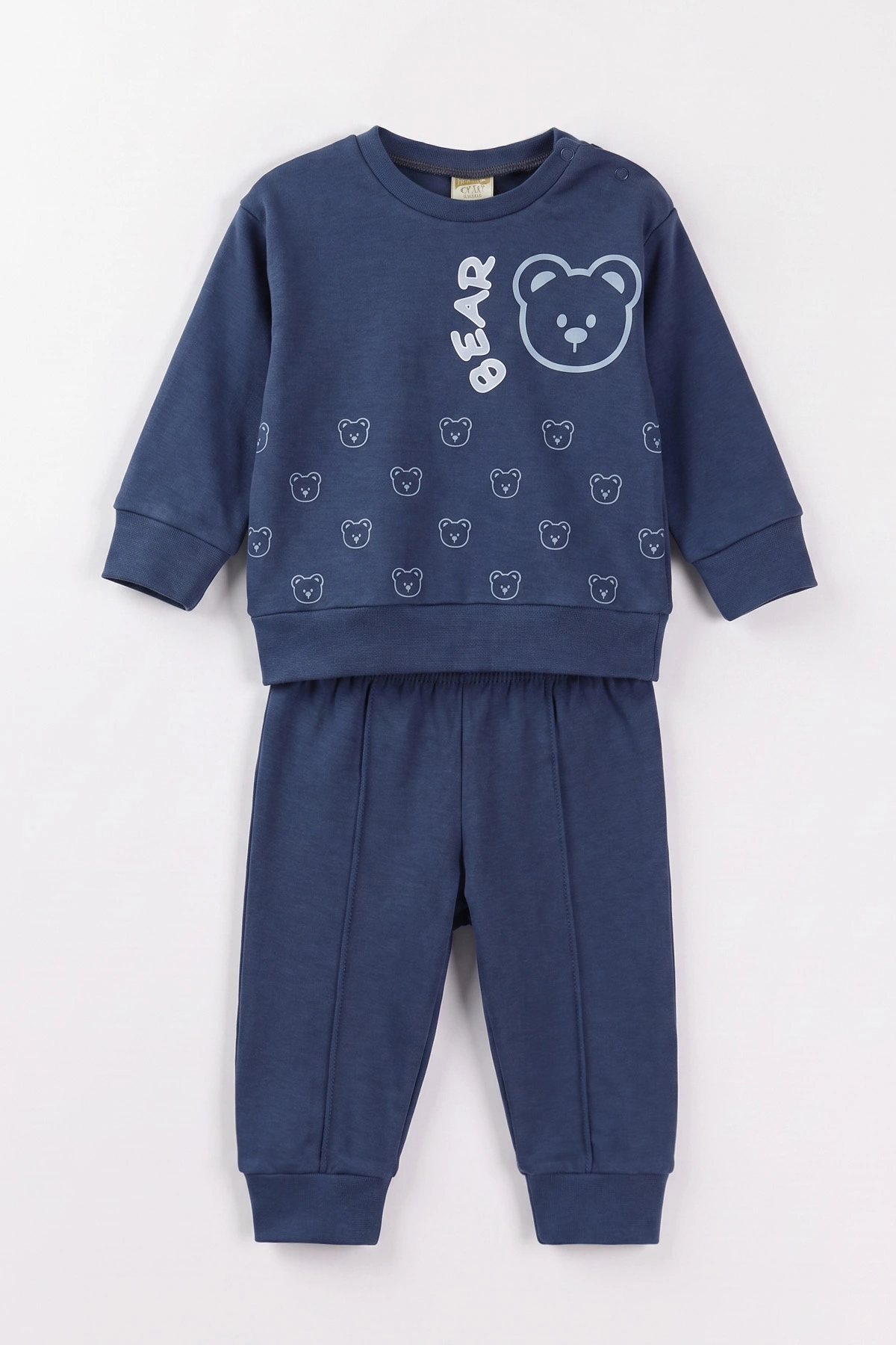 İndigo (6-18 Ay)Bear Baskılı Çıtçıtlı Çimalı Erkeke Bebek Takım 477416