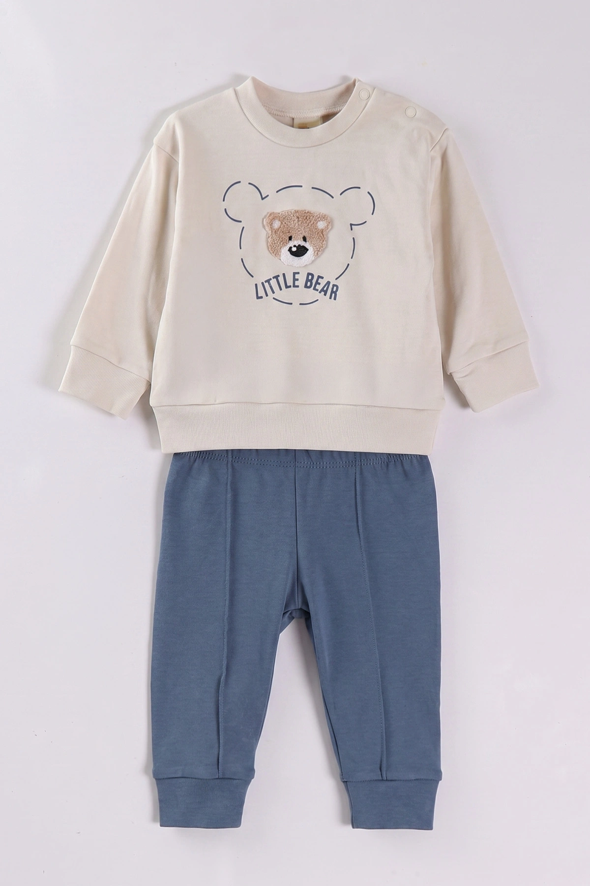 İndigo (6-18 Ay)Bear Süzene Nakışlı Çıtçıtlı Çimalı Erkek Bebek Takım 477308