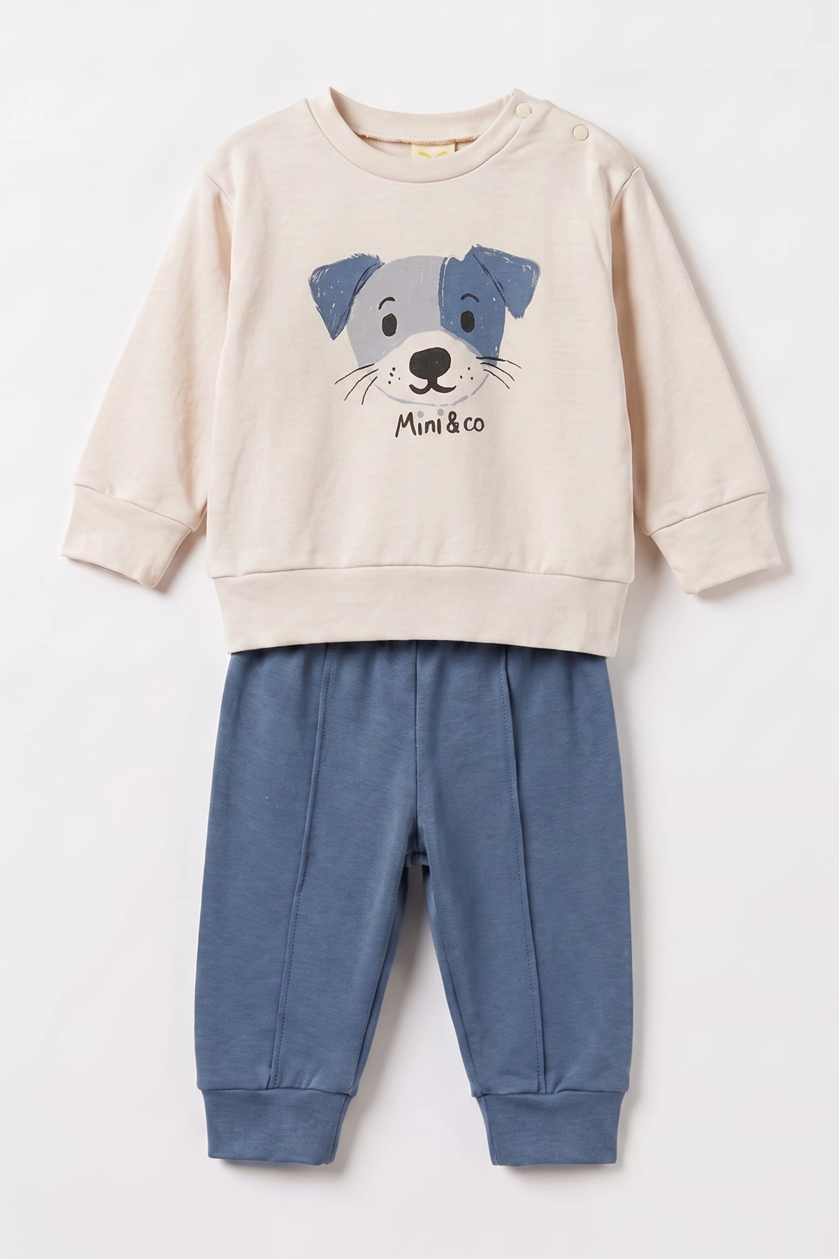 İndigo (6-18 Ay)Köpek Baskılı Çıtçıtlı Çimalı Erkek Bebek Takım 477643
