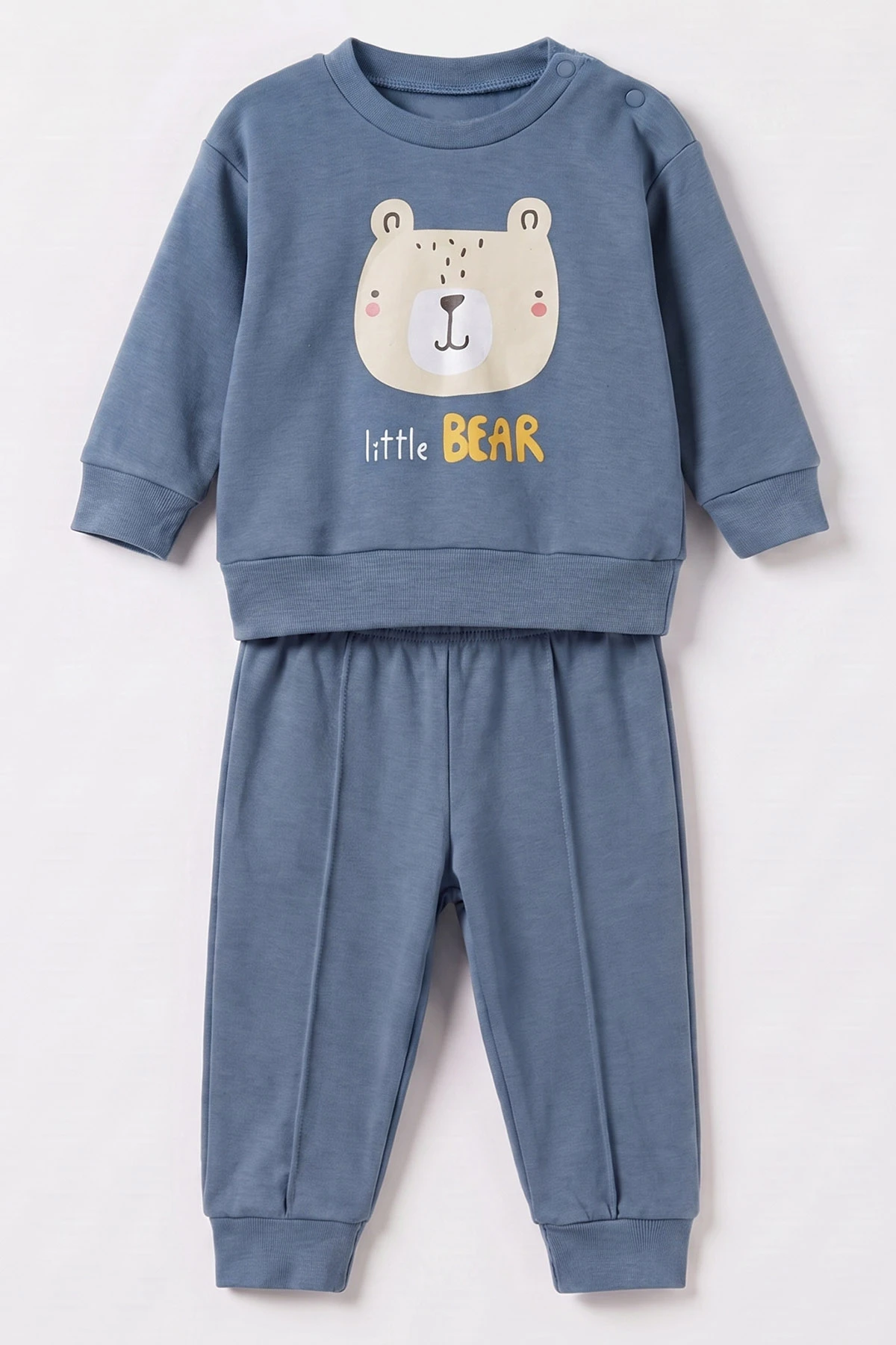 İndigo (6-18 Ay)Little Bear Baskılı Çıtçıtlı Çimalı Erkek Bebek Takım 477952