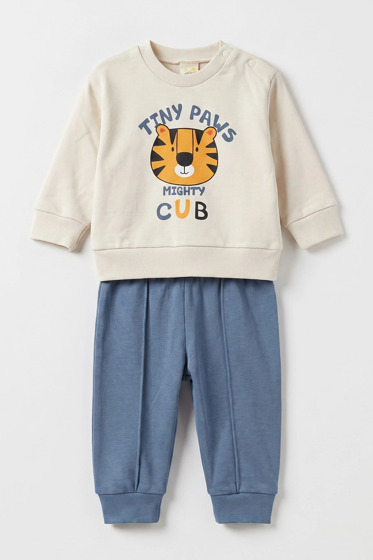 İndigo (6-18 Ay)Tiny Paws Baskılı Çıtçıtlı Çimalı Erkek Bebek Takım 477869