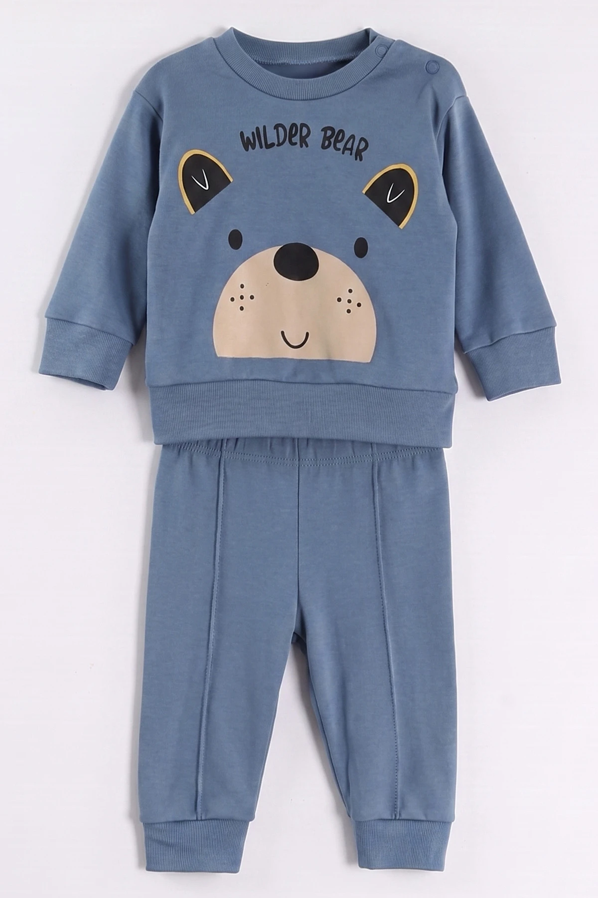 İndigo (6-18 Ay)Wild Bear Baskılı Çıtçıtlı Çimalı Erkek Bebek Takım 477926