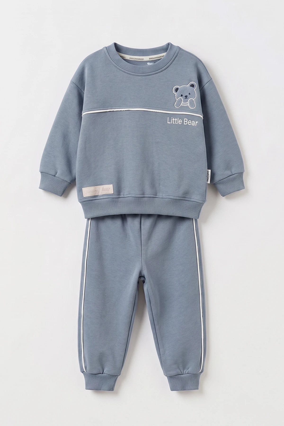 İndigo (6-24 Ay) Little Bear Nakışlı Kıl Biyei İçi Şardonlu Erkek Bebek Kışlık Takım 495707