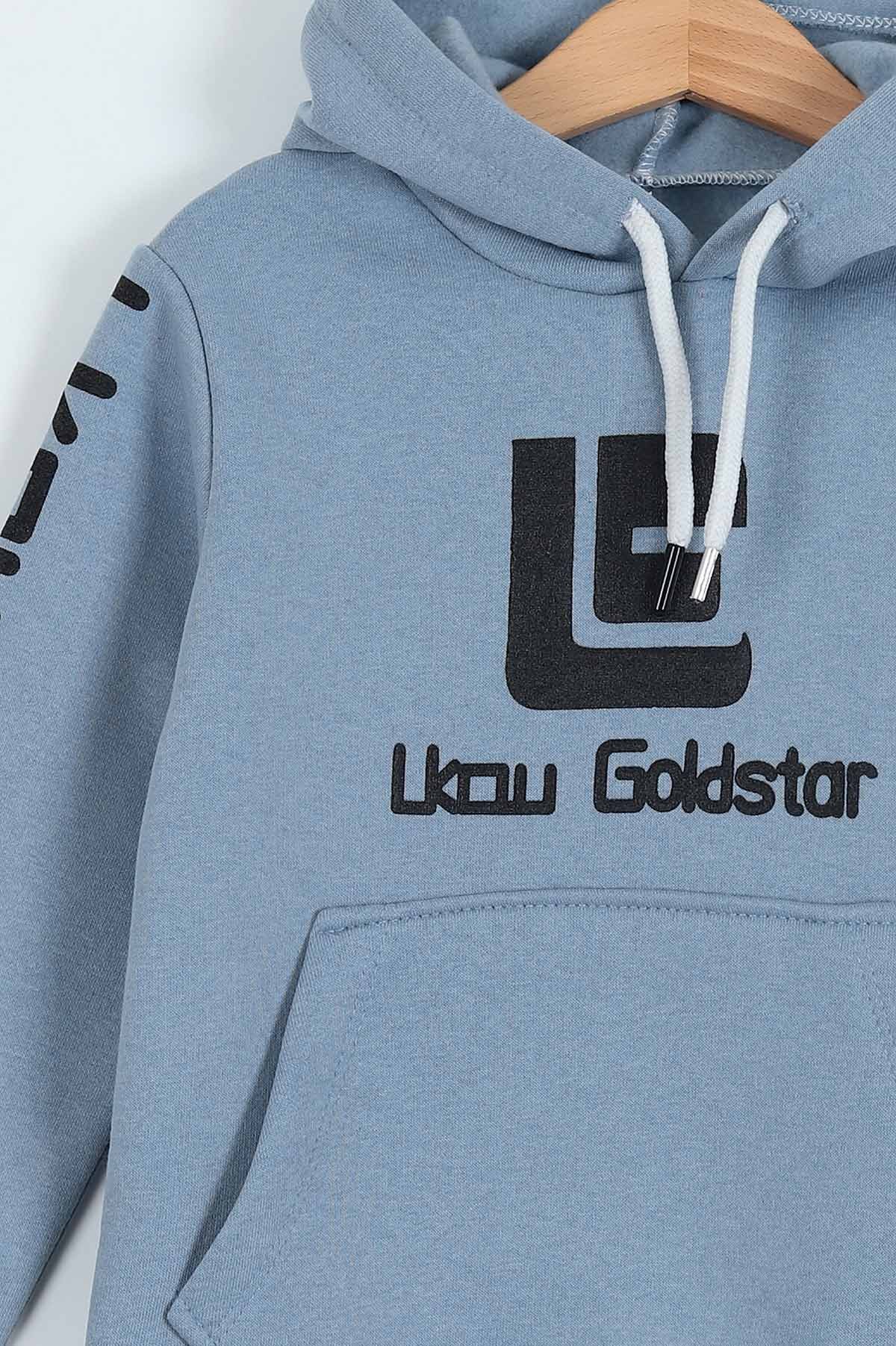 İndigo (6-9 Yaş) Goldstar Baskılı Kapüşonlu Üç İp Şardonlu Erkek Çocuk Takım 218164