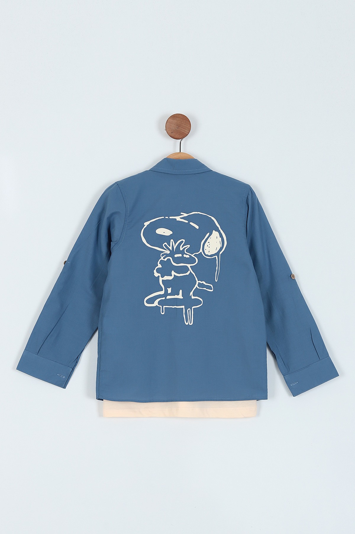 İndigo (6-9 Yaş) Snoppy Baskılı Cepli Gömlek Tişört 2Lİ Erkek Çocuk Takım 217725