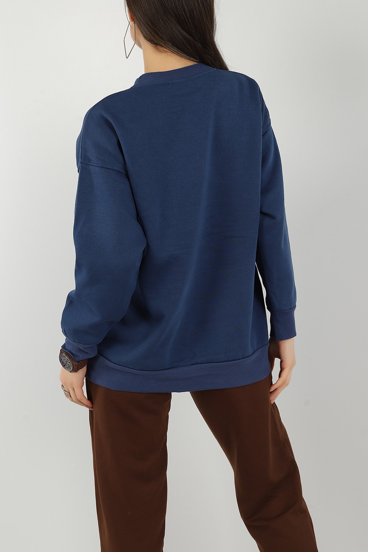 İndigo Baskılı İçi Şardonlu Bayan Sweat 144955