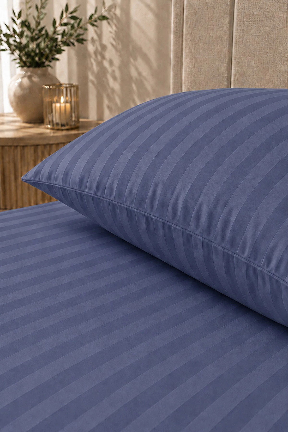 İndigo Bella Home 100x200 Cm Tek Kişilik Çizgili Saten Çarşaf Seti 482999
