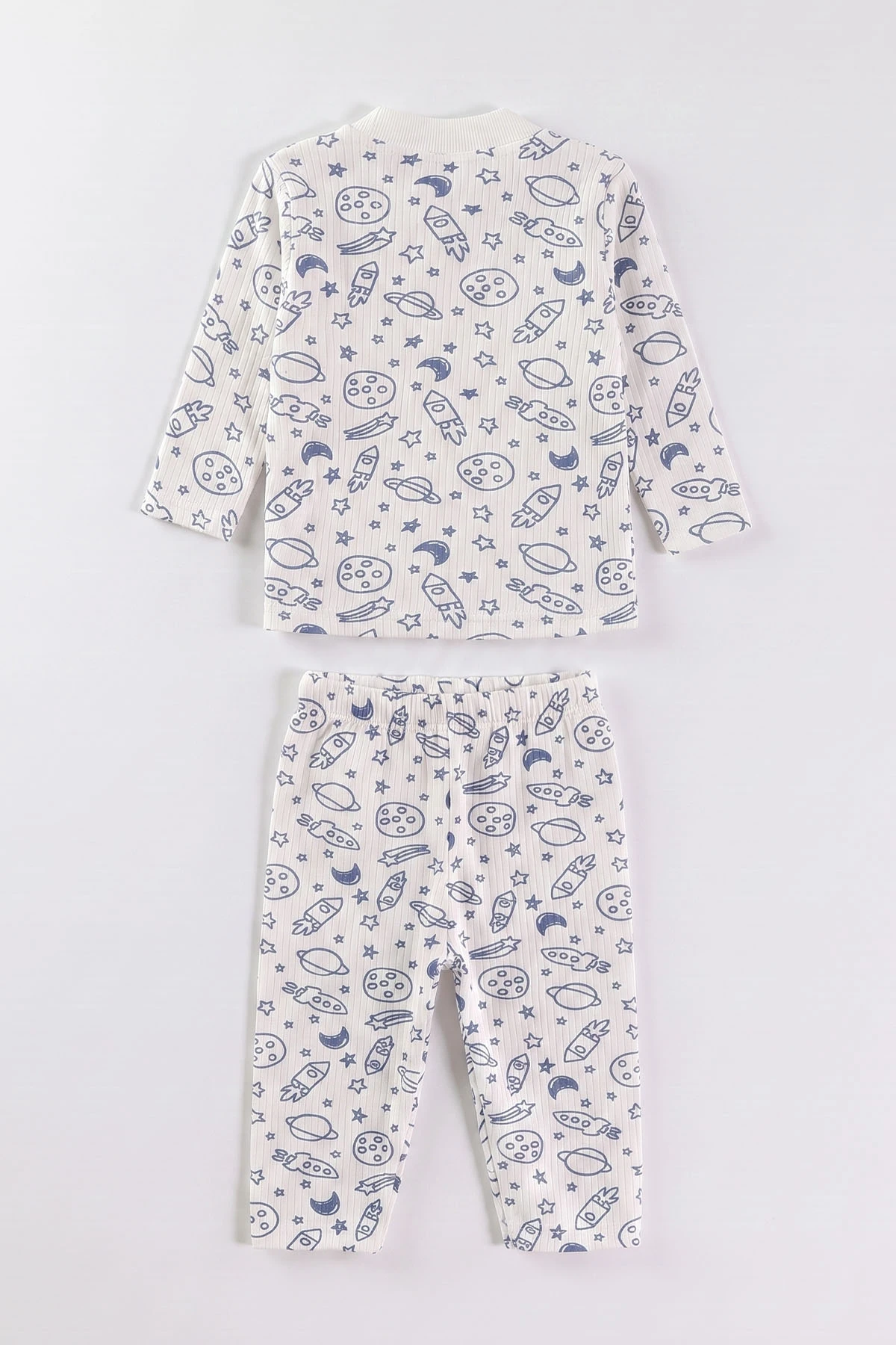 İndigo Beyaz (1-3 Yaş) Uzay Desenli Raporlu Çocuk Pijama Takım 477272