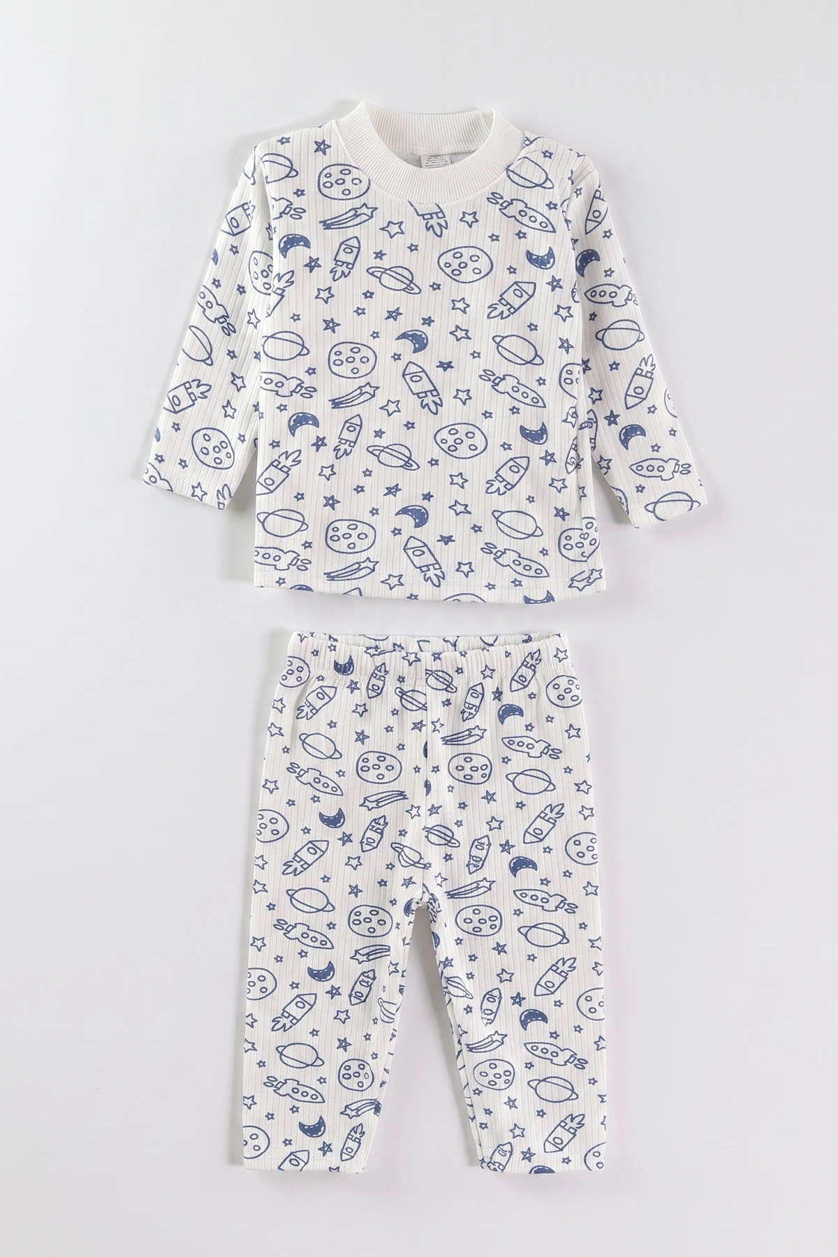 İndigo Beyaz (1-3 Yaş) Uzay Desenli Raporlu Çocuk Pijama Takım 477272