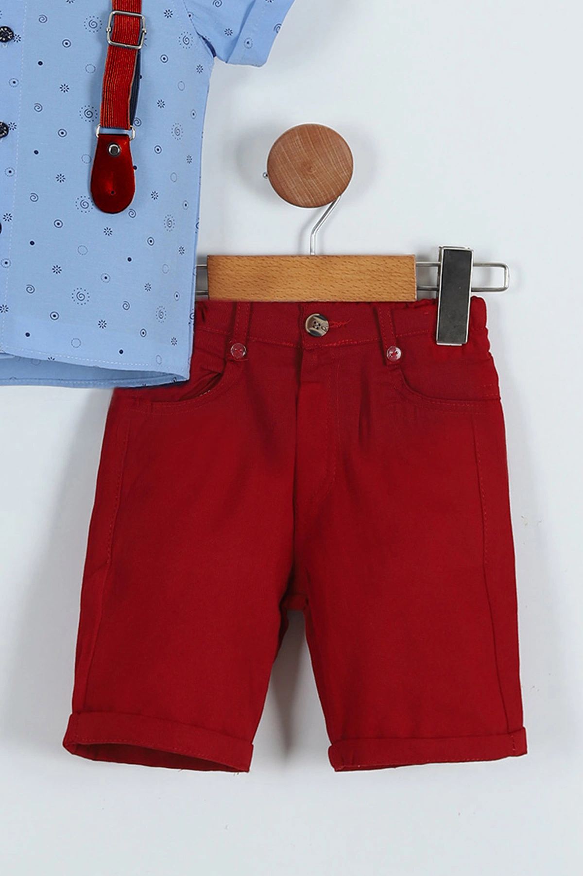 İndigo Bordo (5-8 Yaş) Papyonlu  Desenli Kemer Askılı Erkek Çocuk Takım 258747