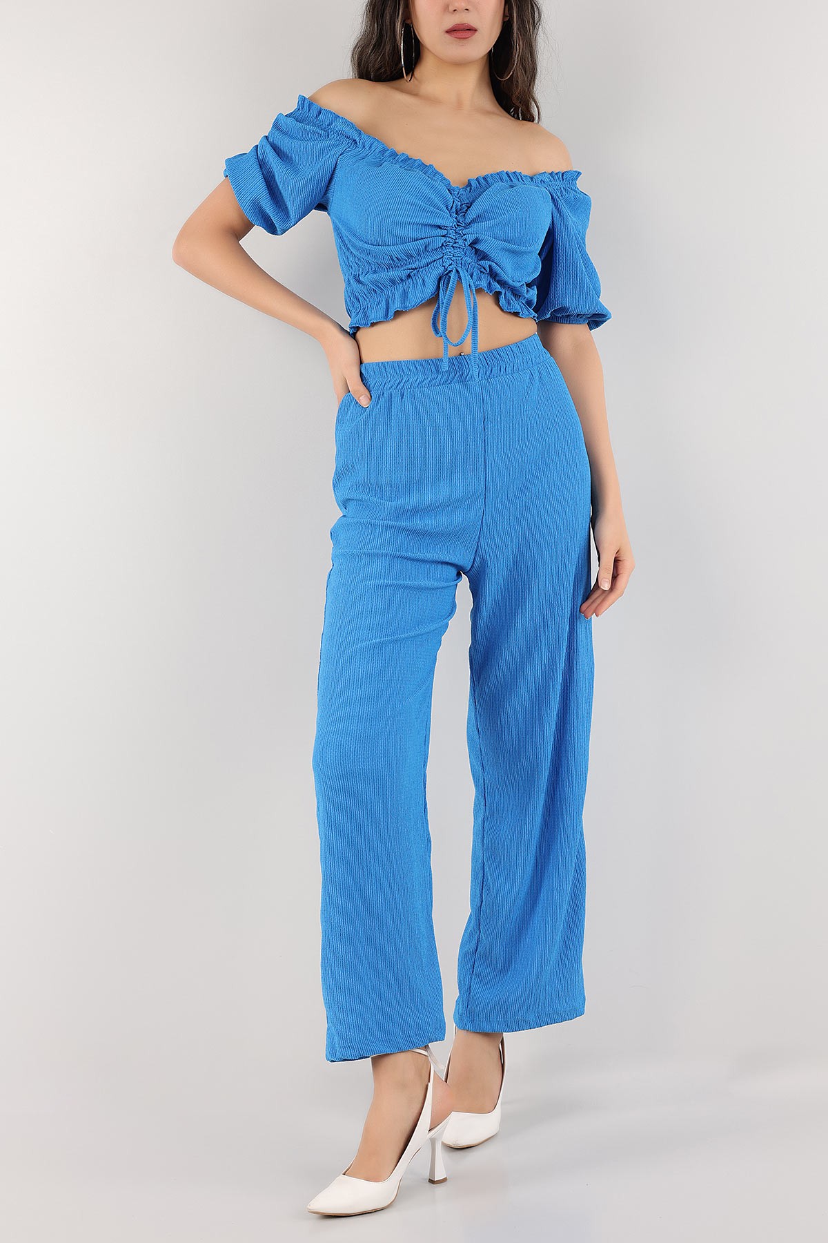 İndigo Bürümcük Pantolon Bluz Bayan Takım 170854