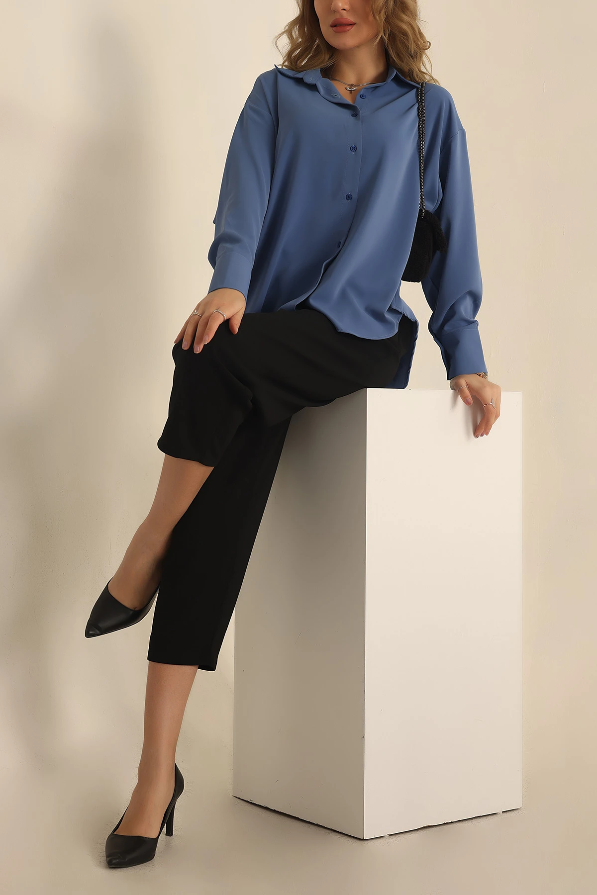 İndigo Charmy Kumaş Oversize Gömlek 231547
