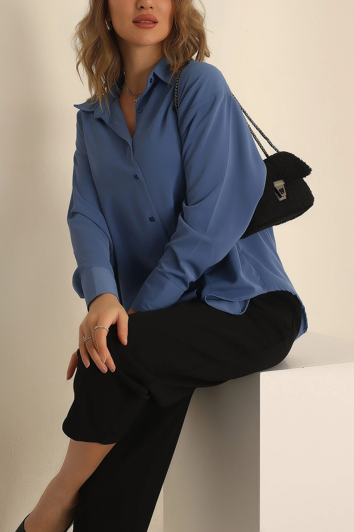 İndigo Charmy Kumaş Oversize Gömlek 231547