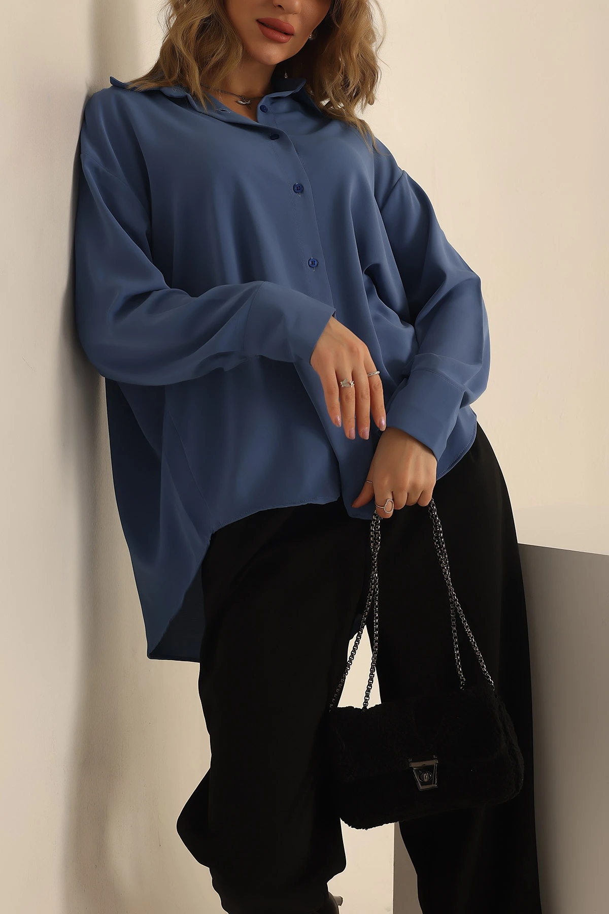 İndigo Charmy Kumaş Oversize Gömlek 231547