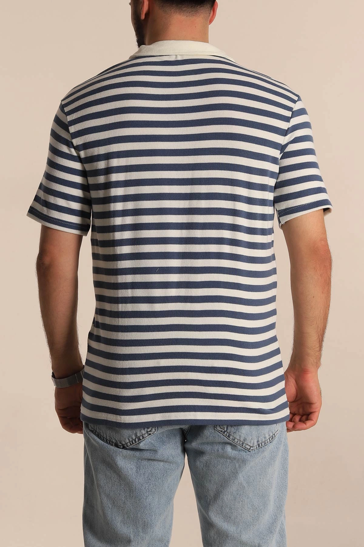 İndigo Çizgili Relaxed Fit Polo Yaka Erkek Triko Tişört 276751
