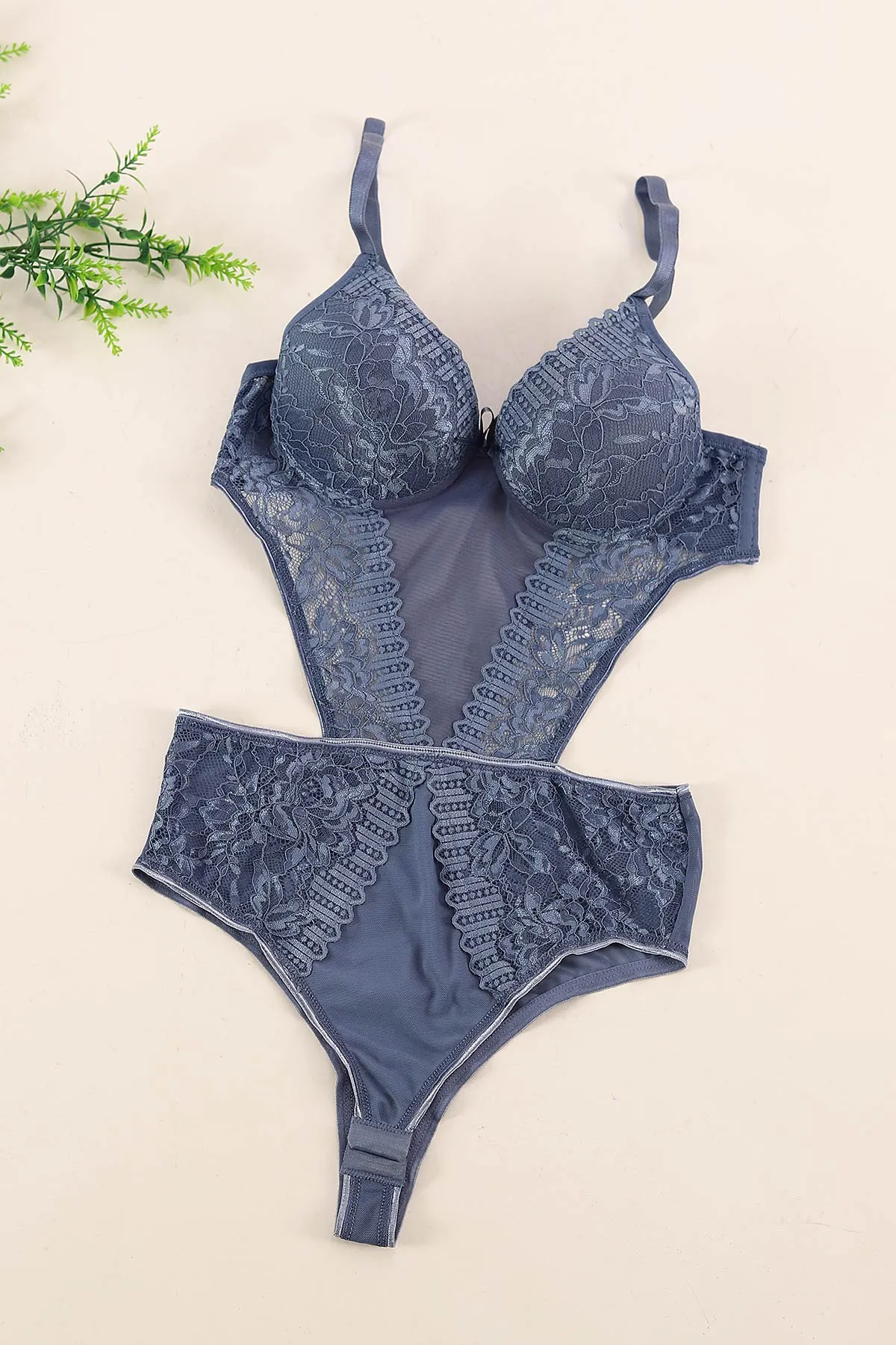 İndigo Dantel İşlemeli Destekli Bodysuit 374863