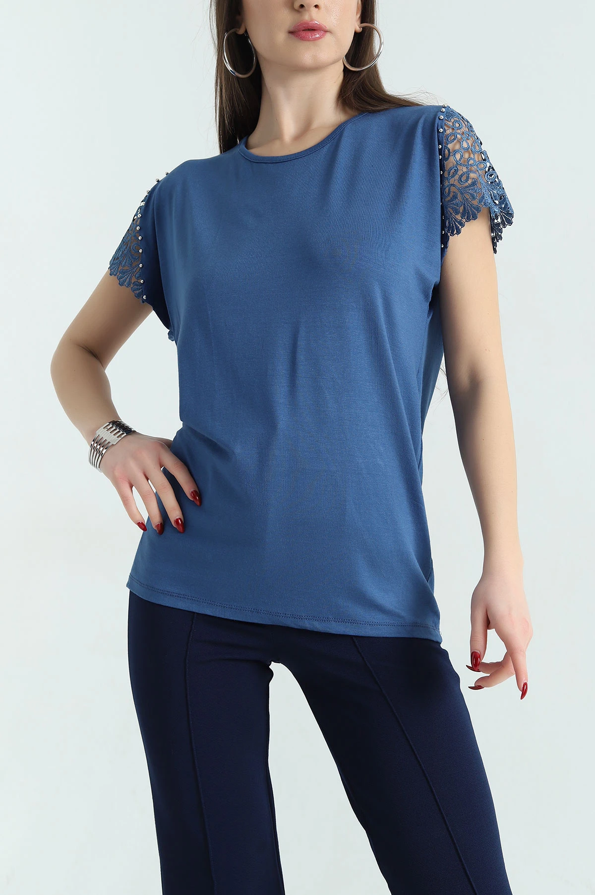 İndigo Dantelli İncili Çilek Bluz 334545