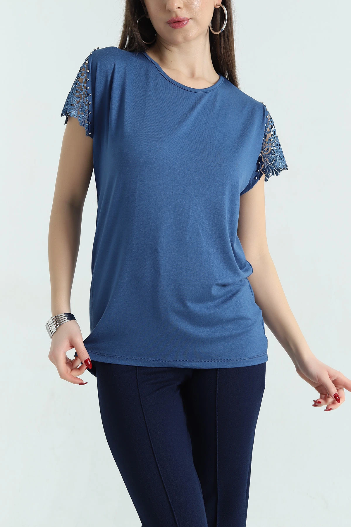 İndigo Dantelli İncili Çilek Bluz 334545