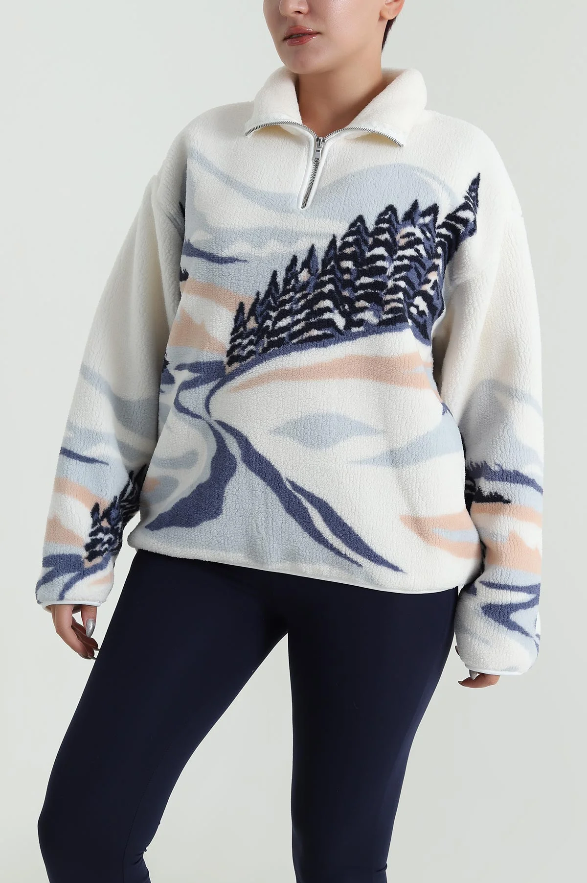 İndigo Desenli Uzun Kollu Teddy Kadın Sweat 482454