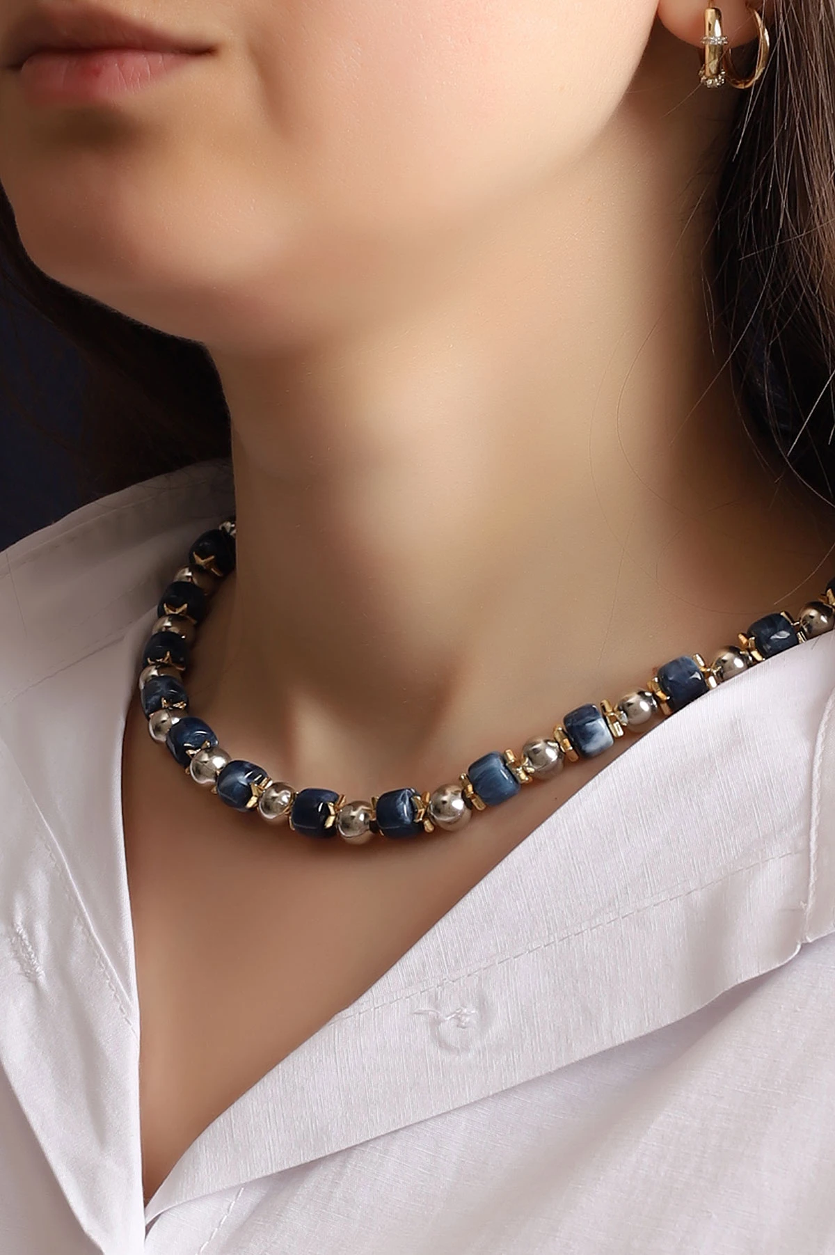 İndigo Doğal Oval Taşlı Kolye 354574