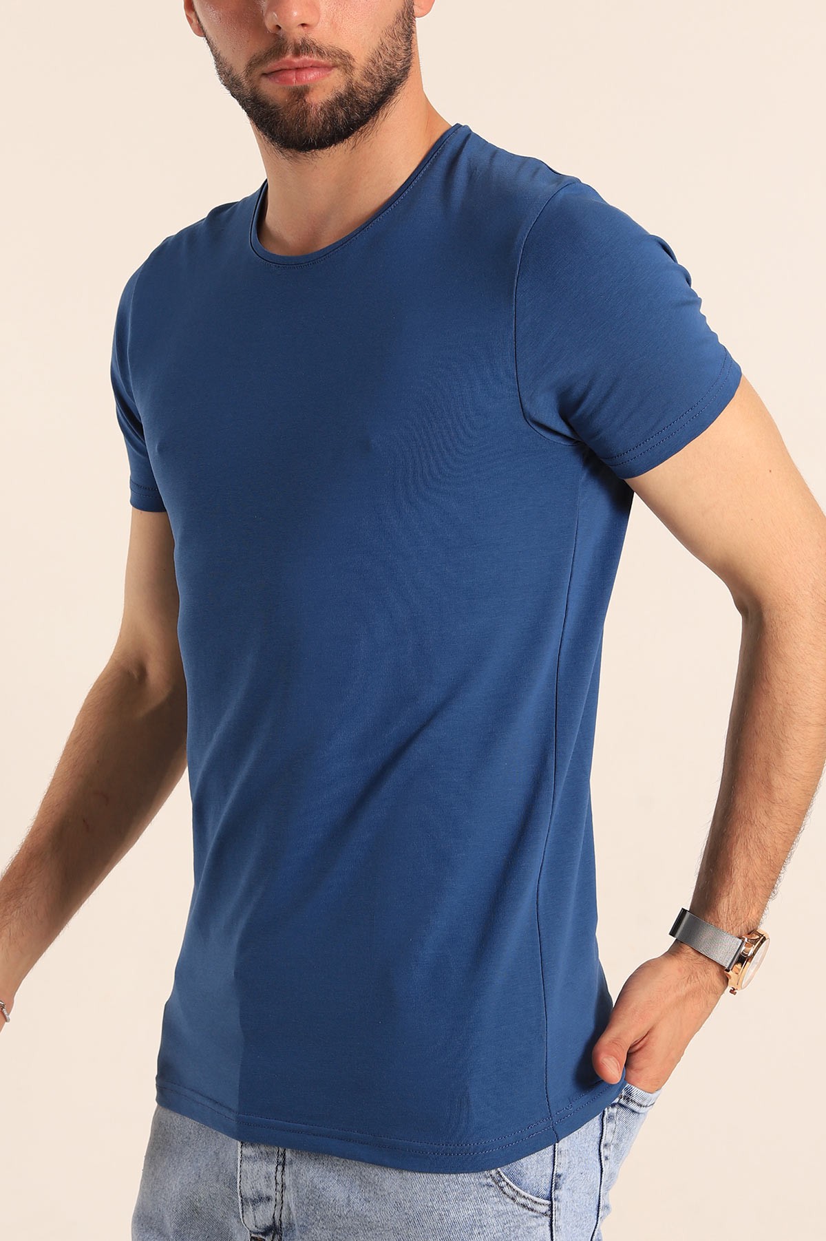 İndigo Düz Kesim Basic Erkek Tişört 190359