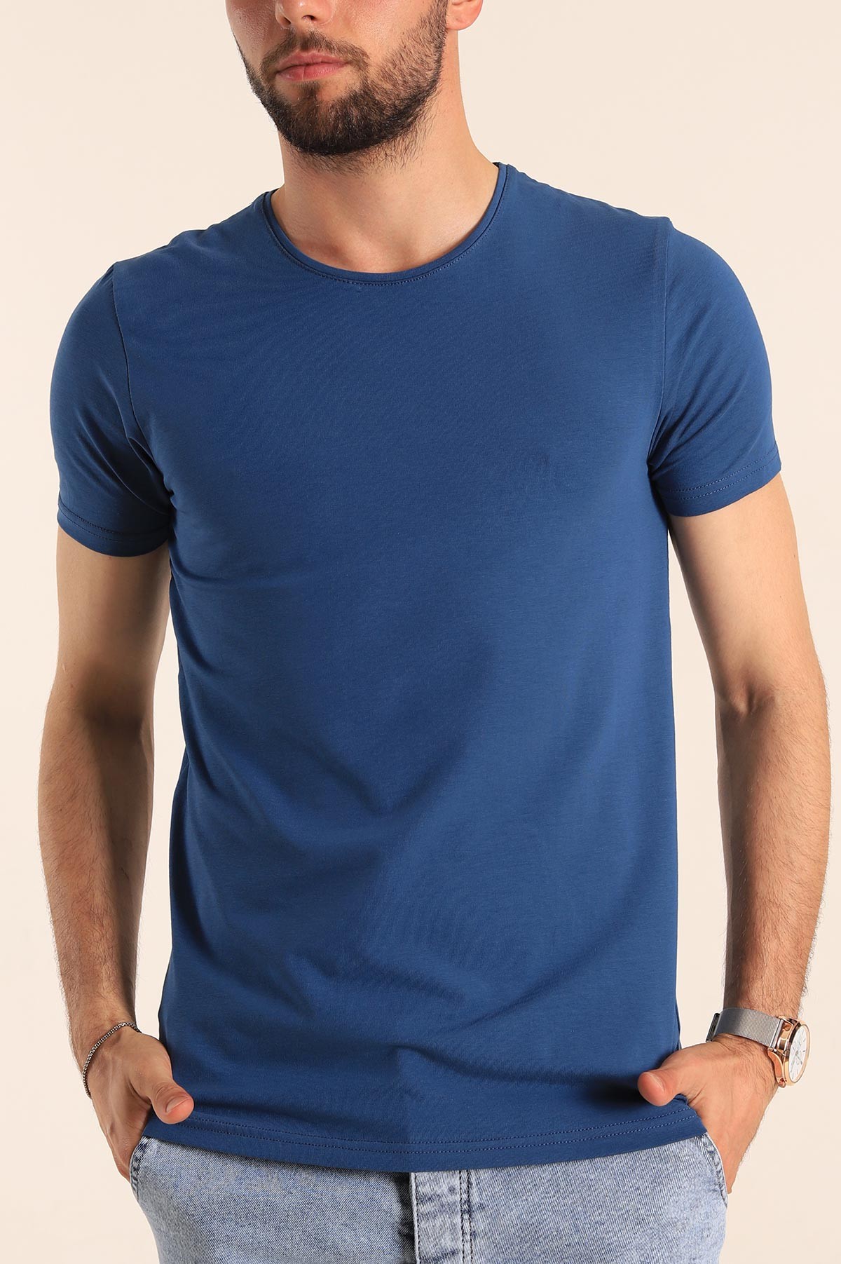 İndigo Düz Kesim Basic Erkek Tişört 190359