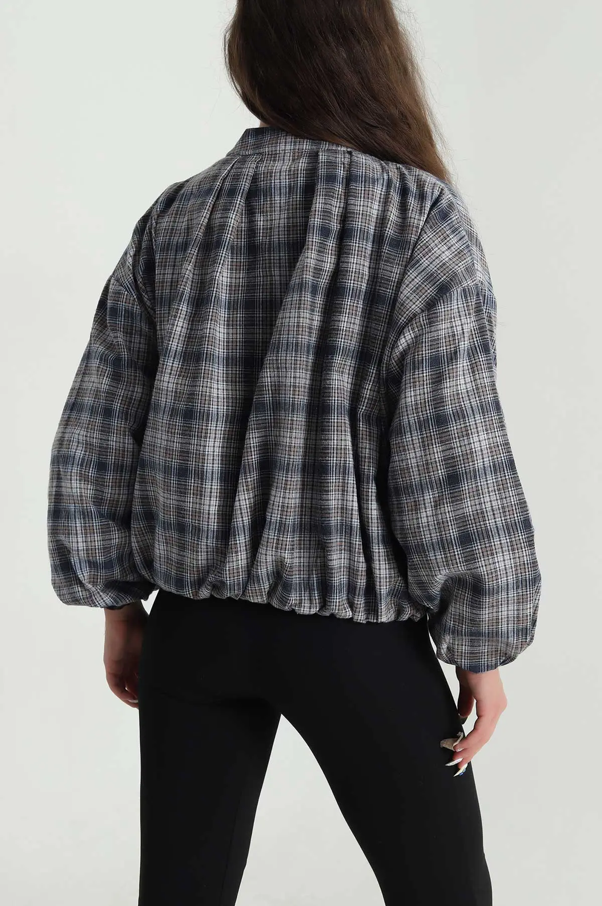 İndigo Ekose Bomber Kadın Mevsimlik Mont 484489
