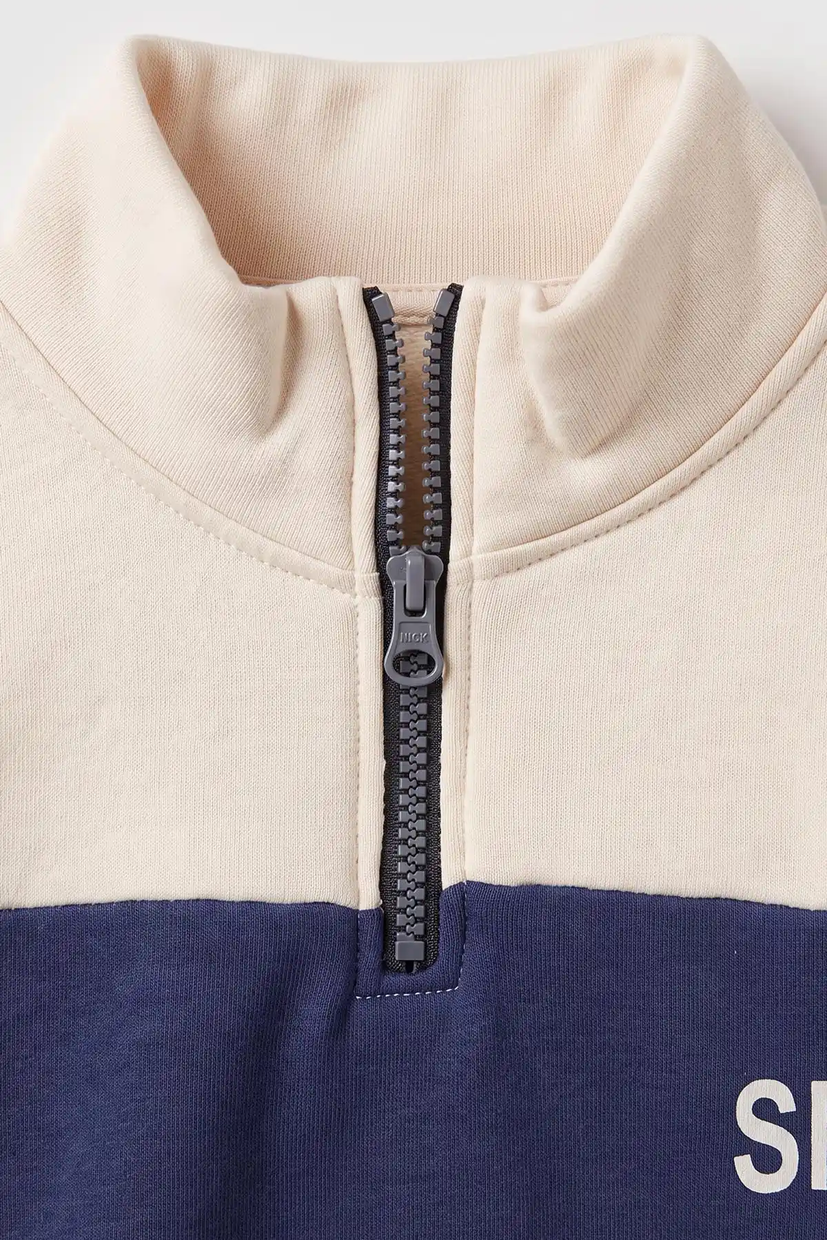 İndigo Ekru (5-12 Yaş) Sports Baskılı Yarım Fermuarlı 3 İp Şardonlu Erkek Çocuk Sweatshirt 481751