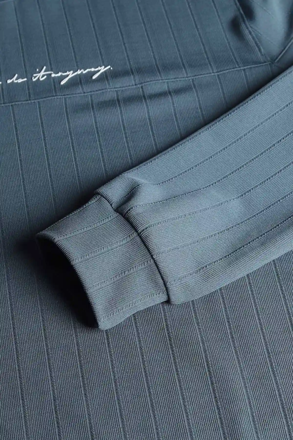 İndigo Fitilli Nakışlı Bisiklet Yaka Erkek Sweatshirt 396905