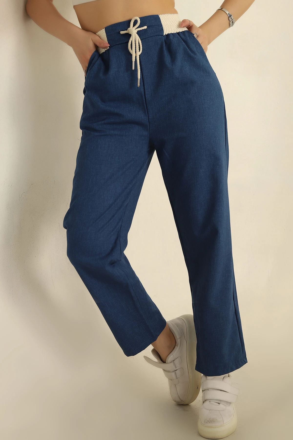 İndigo Gipe Lastikli Dokuma Pantolon 254041